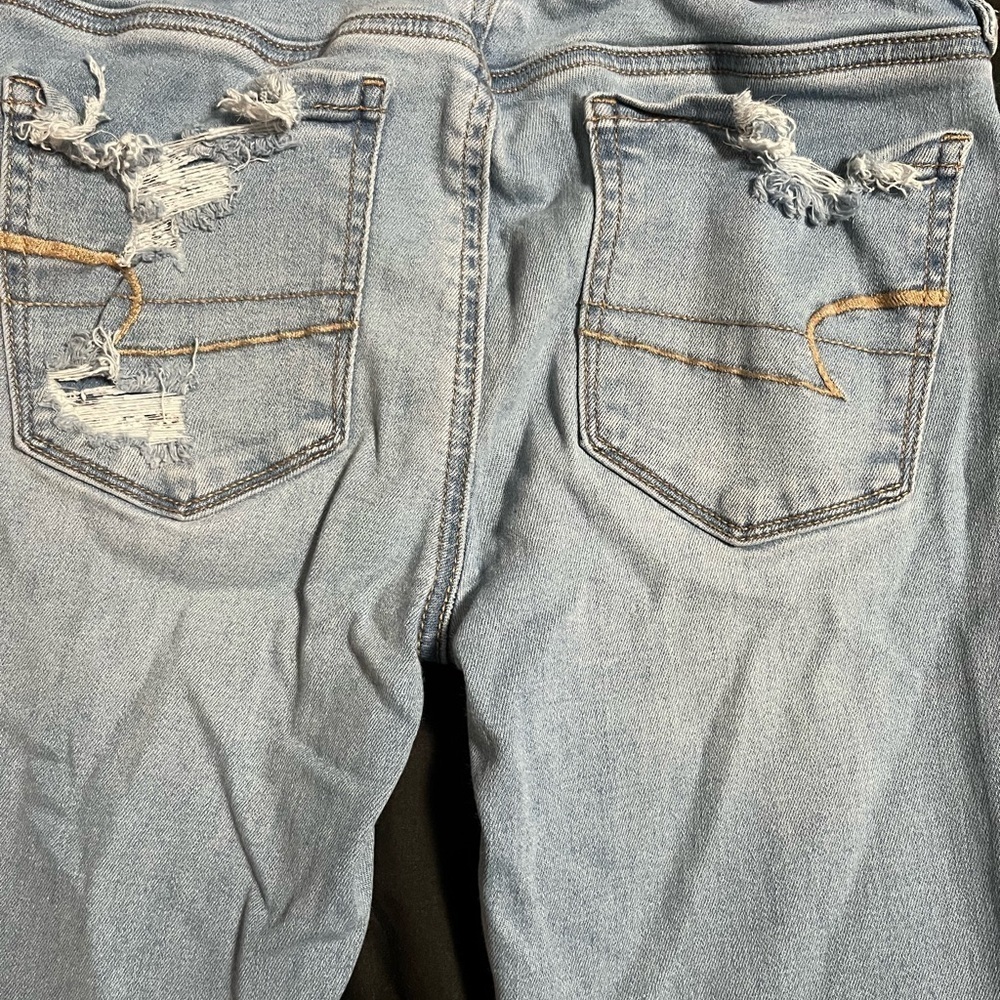 American Eagle Outfitters Ripped Blue Boyfriend Jeans Size 0 - Picture 8 of 8